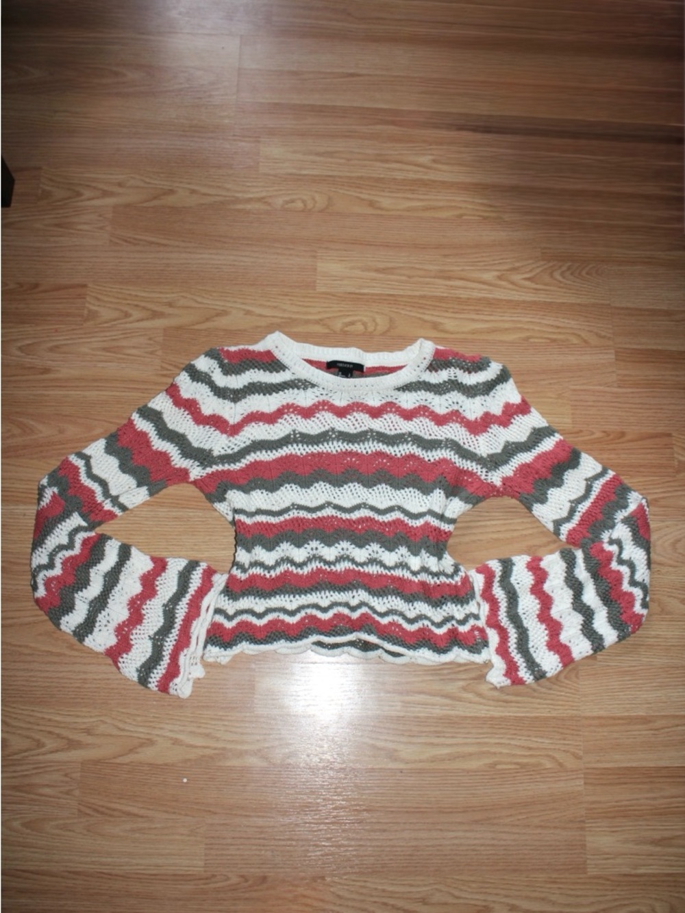 Forever 21 White Pink & Green Crop Sweater
